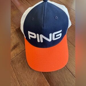 PING Flexfit Tech 110 Cap Navy Blue/White/Orange Embroidered snap Back Hat